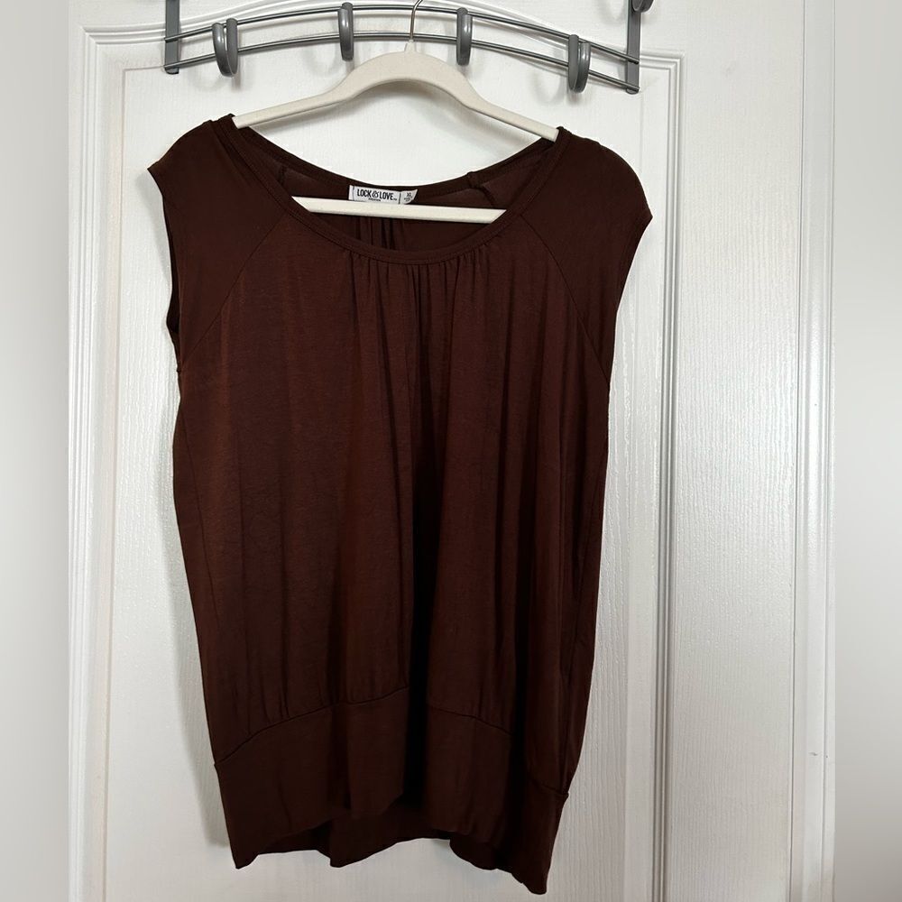 Lock & Love brown‎ Short sleeve Top XL rayon made in USA EUC